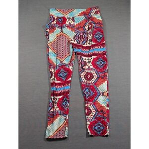 Geometric Print Boho Casual Yoga Pants Red Blue Patterned Buckskin Jersey Large